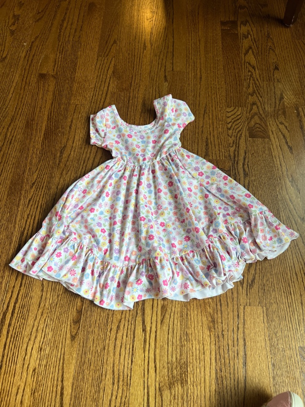 Girls' Pink Floral Ruffle Hem Casual Dress - Picture 2 of 2